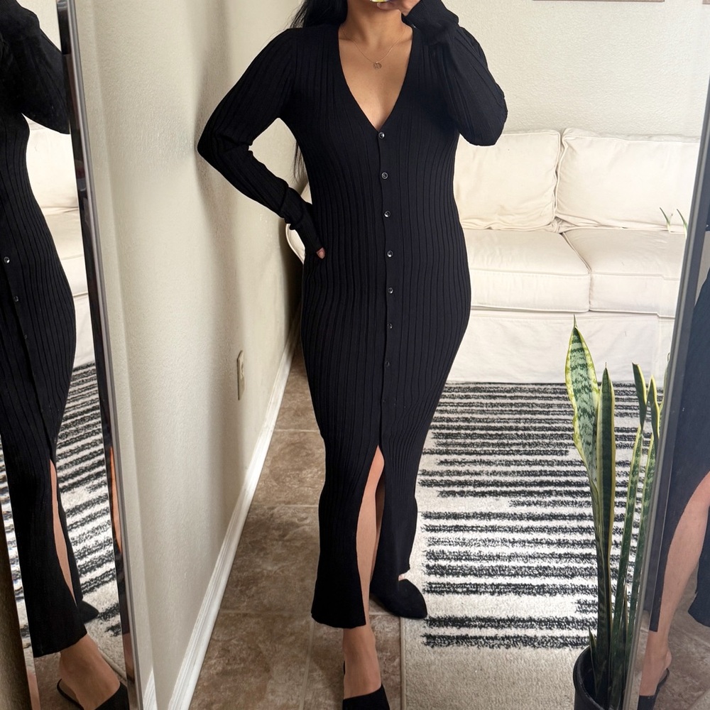 By Together Black Long Sleeve Ribbed Dress